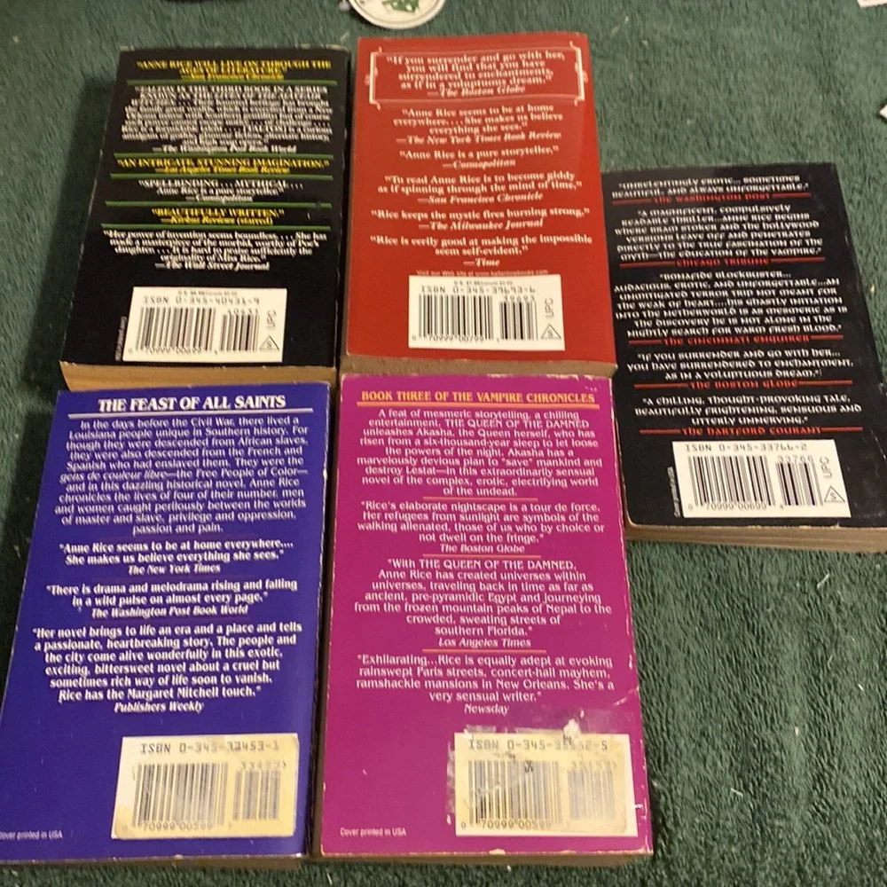 Five paperback novels by Anne Rice